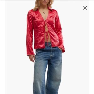 Free People Star Eyes Crinkle Satin Top size L